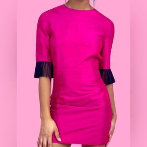 Gorgeous pink silk dress with tulle sleeve detail and open back.